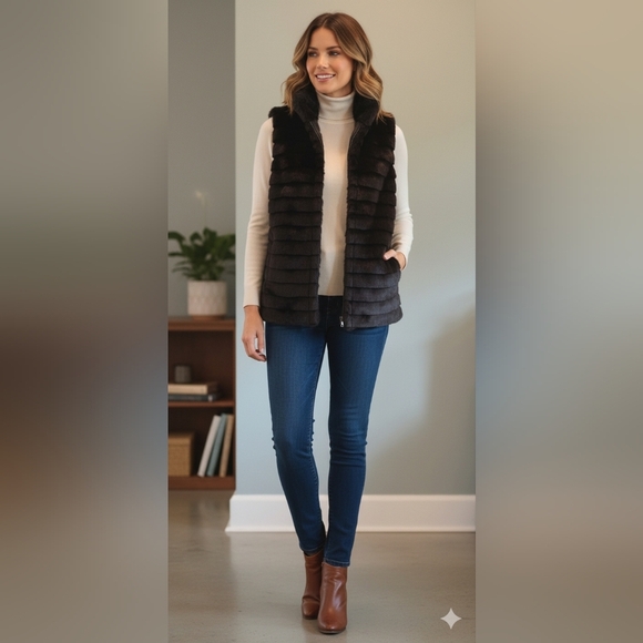 C.C Jackets & Blazers - NWT C. C Faux Mink Fur Sleeveless Fully Lined Vest in Black Womens Size S-M